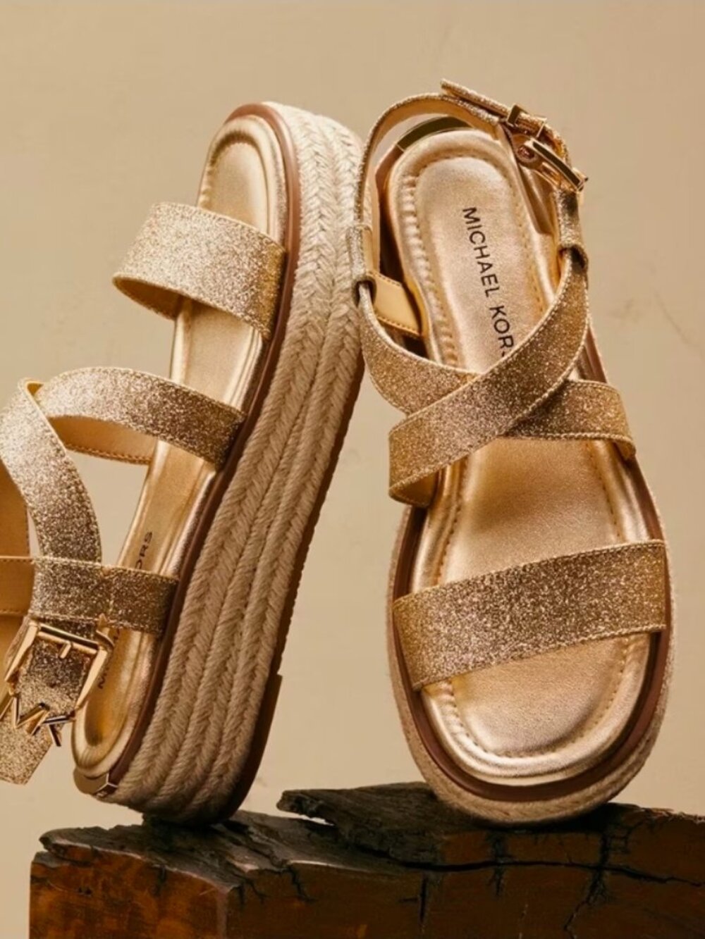 Michael Kors Lynn Espadrille Platform Sandals Metallic Gold Women's Size 11 NEW